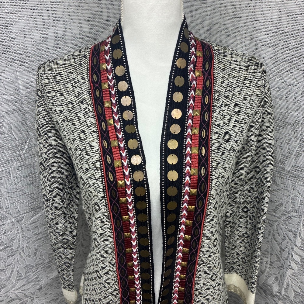 Soft Surroundings Aztec Cardigan Women Small Embellished Metallic Boho Statement
